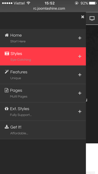 Mobile menu with icons applied